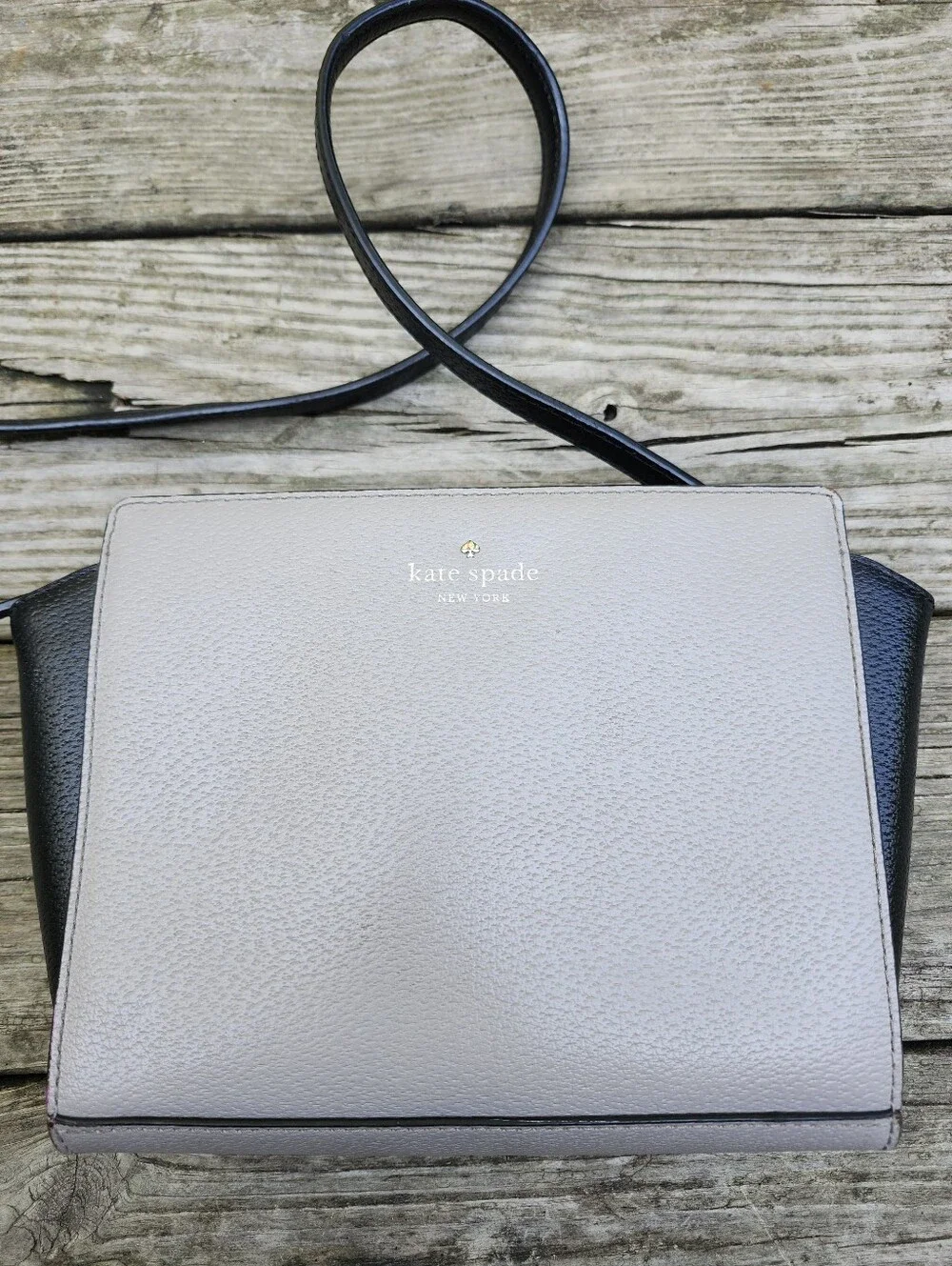 KATE SPADE Grand Street Colorblock Hayden Crossbody Purse Leather Grey Black Bag